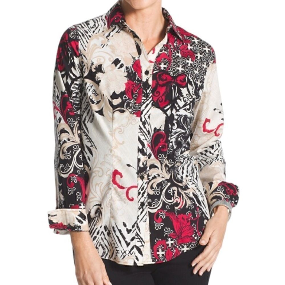 NWT Chico’s Effortless No-Iron Caroline Asian-Floral Shirt Size 1 Medium 📦